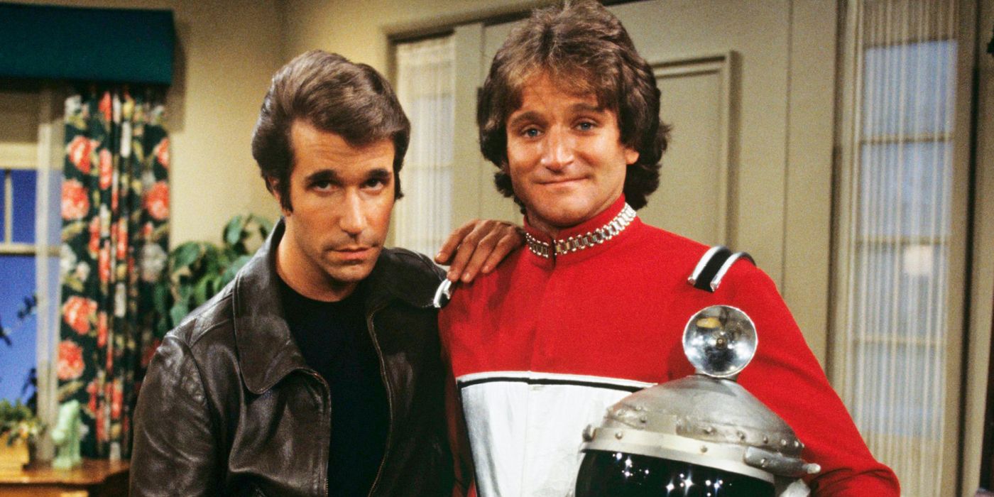 Robin Williams como Mork em Happy Days Mork e Mindy crossover com o Fonz