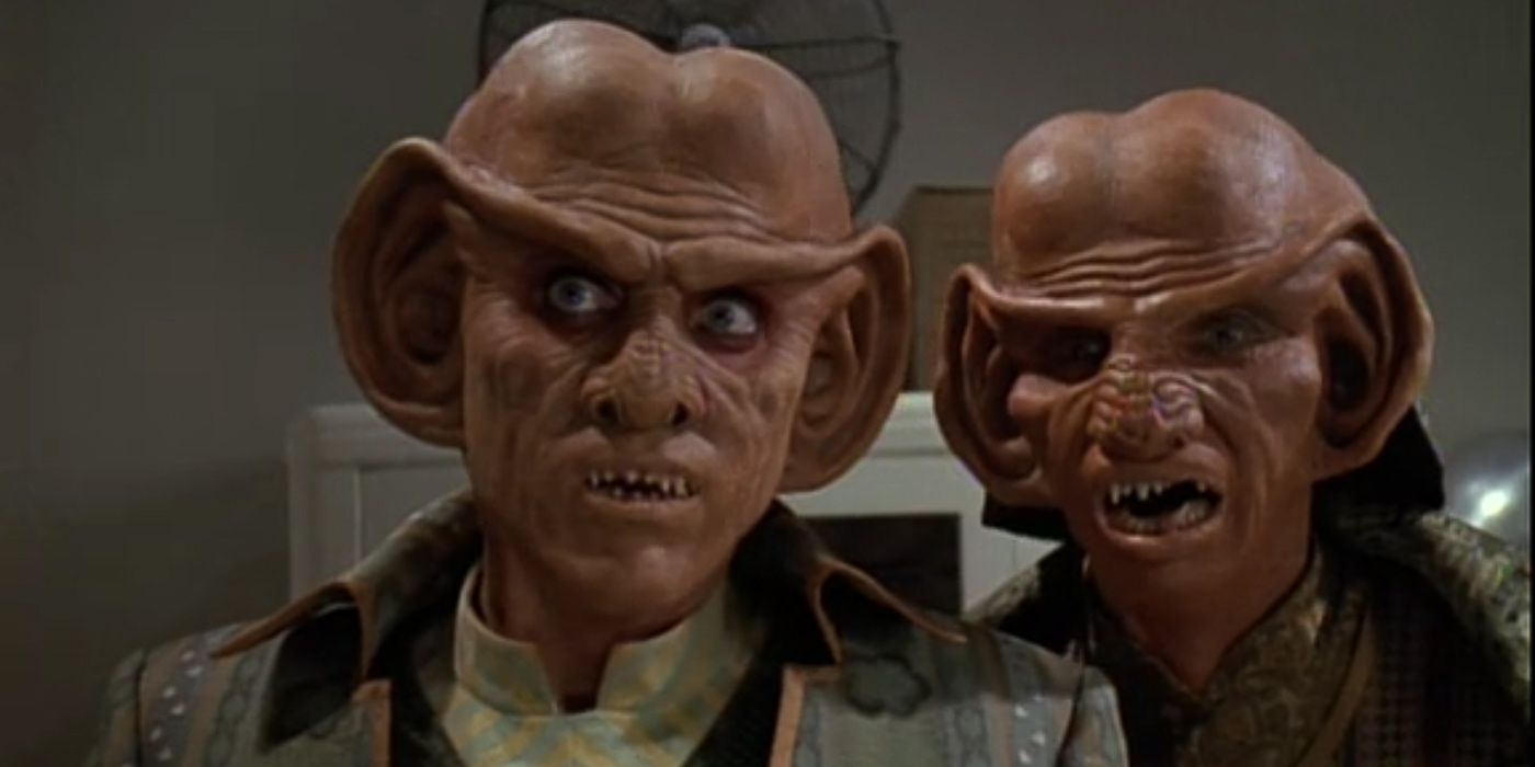 Quark and Rom look on in Little Green Men from Deep Space Nine 