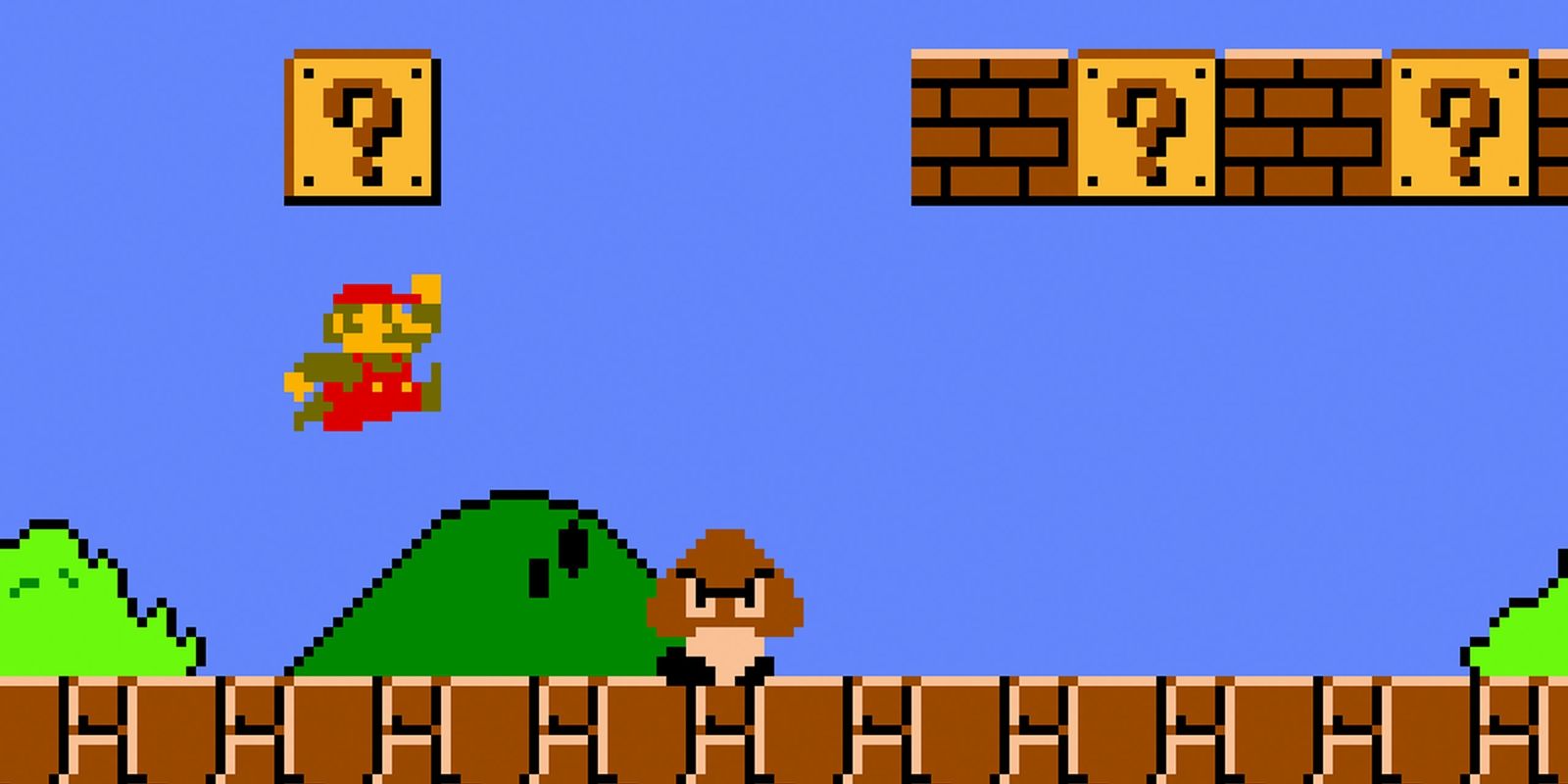 Mario Jumping on Goomba in Super Mario Bros (1985)
