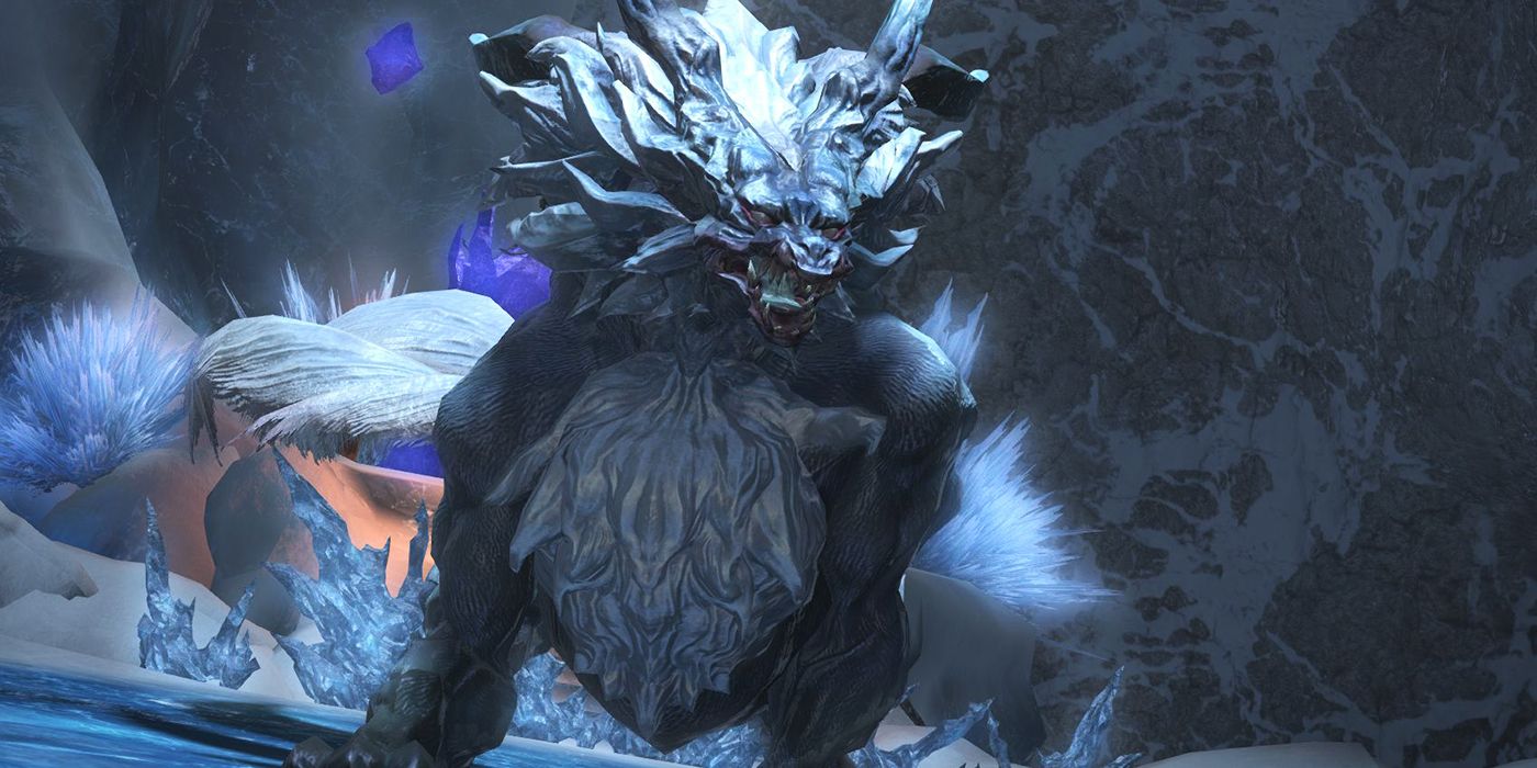 Fenrir in patch 2.4, Final Fantasy 14 gromt naar de camera in de grot