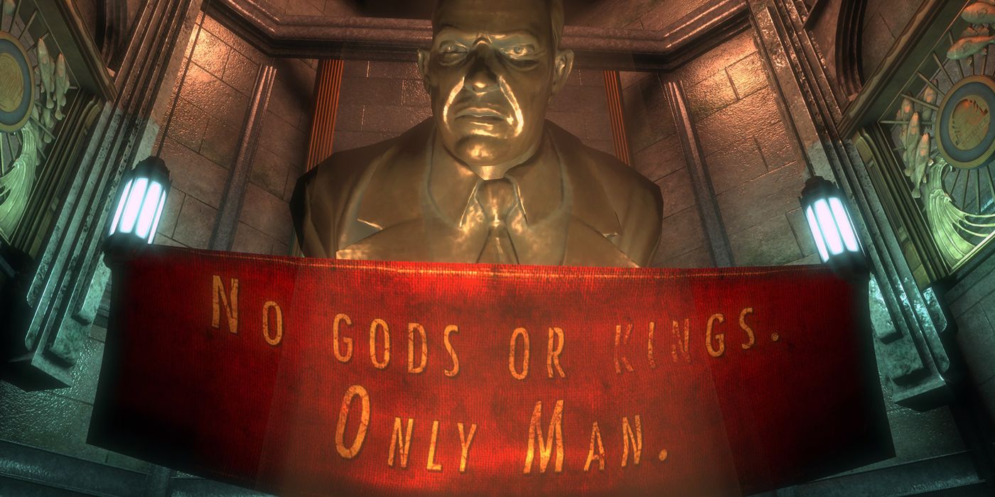Estatua y lema de Andrew Ryan, BioShock (2007)