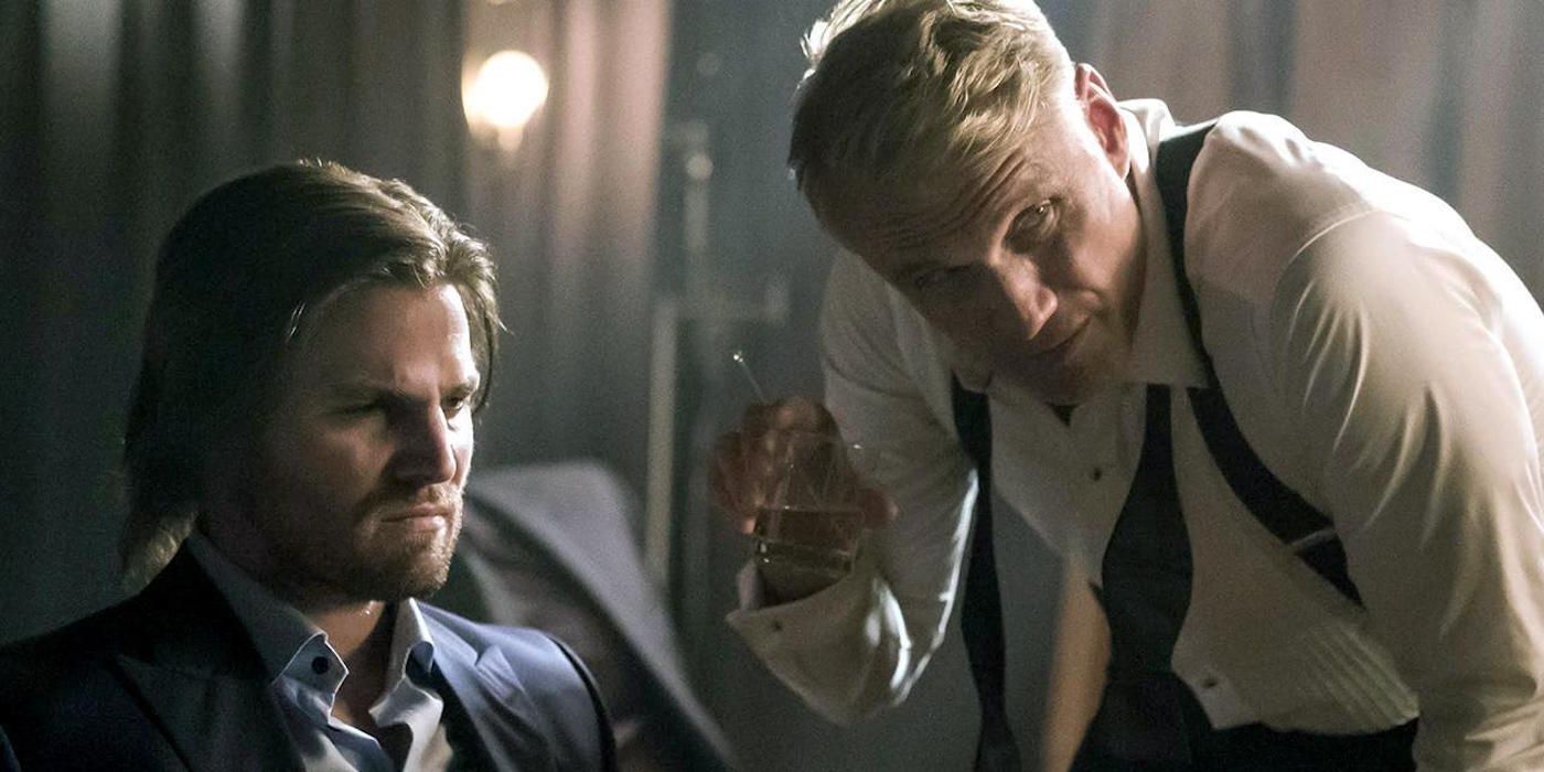 Stephen Amell and Dolph Lundgren in Arrow