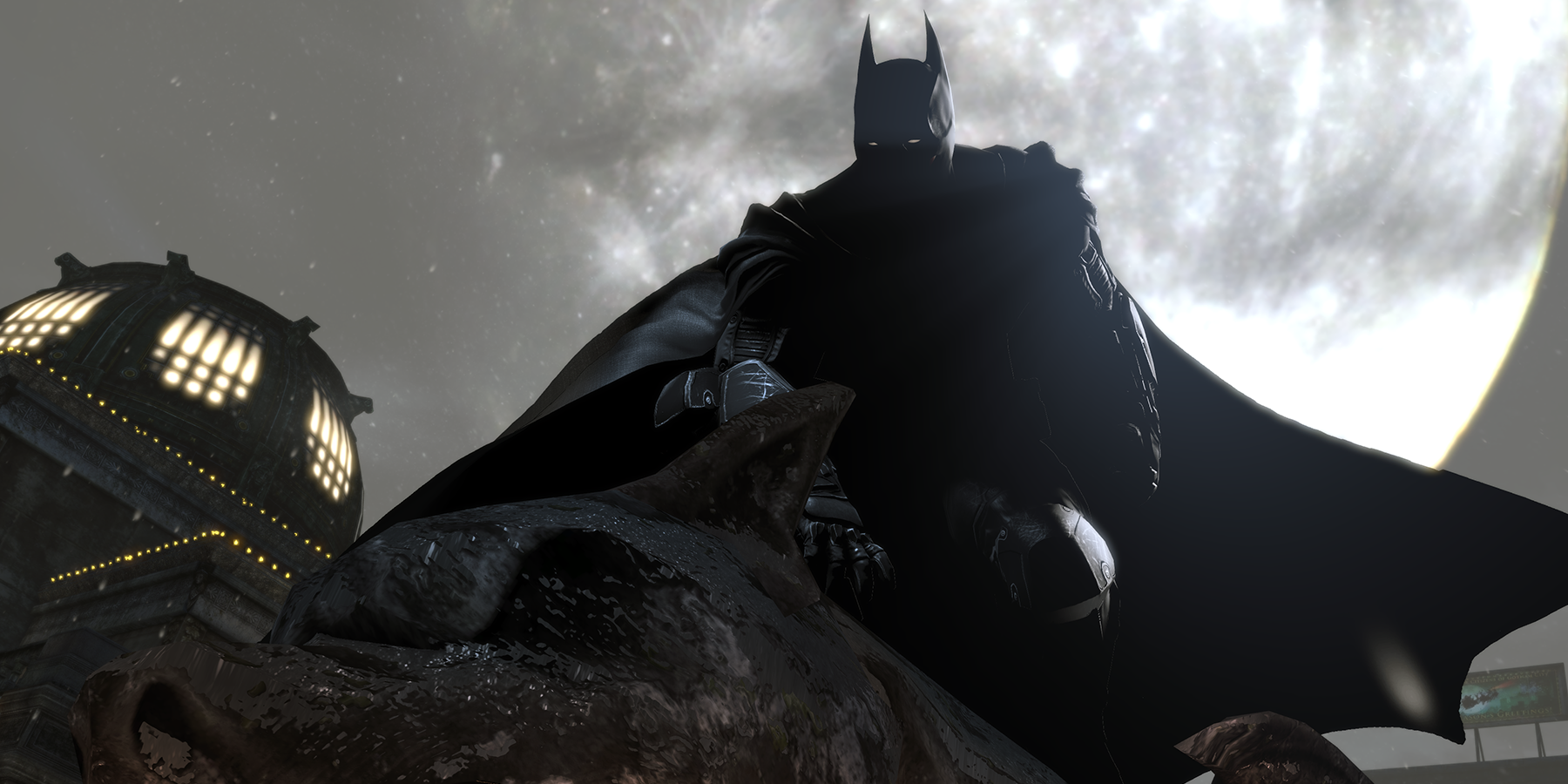 Batman perched on a gargoyle in Batman: Arkham Origins (2013)