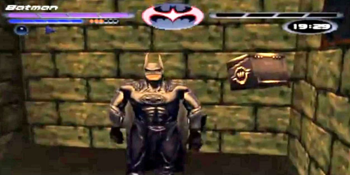 Uma captura de tela do Cavaleiro das Trevas no jogo vinculado ao filme Batman & Robin.