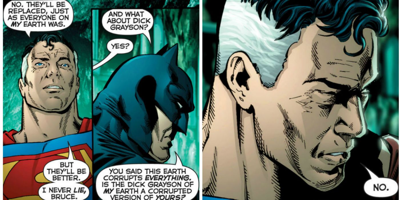Batman and Earth 2 Superman talk about Dick Grayson