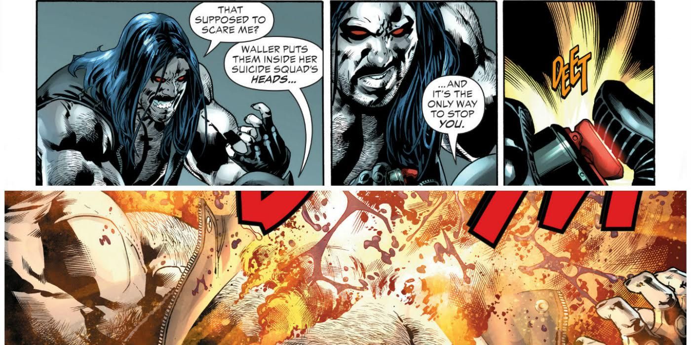 Batman blows Lobo's head off Justice League vs Suicide Squad