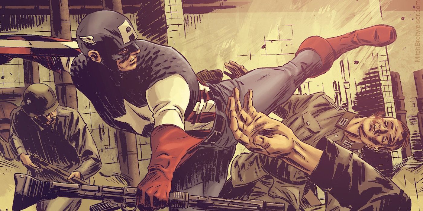 Capitán América también conocido como Steve Rogers luchando