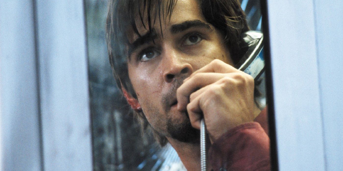 Colin Farrell on the phone looking distressed in a poster for Phone Booth.