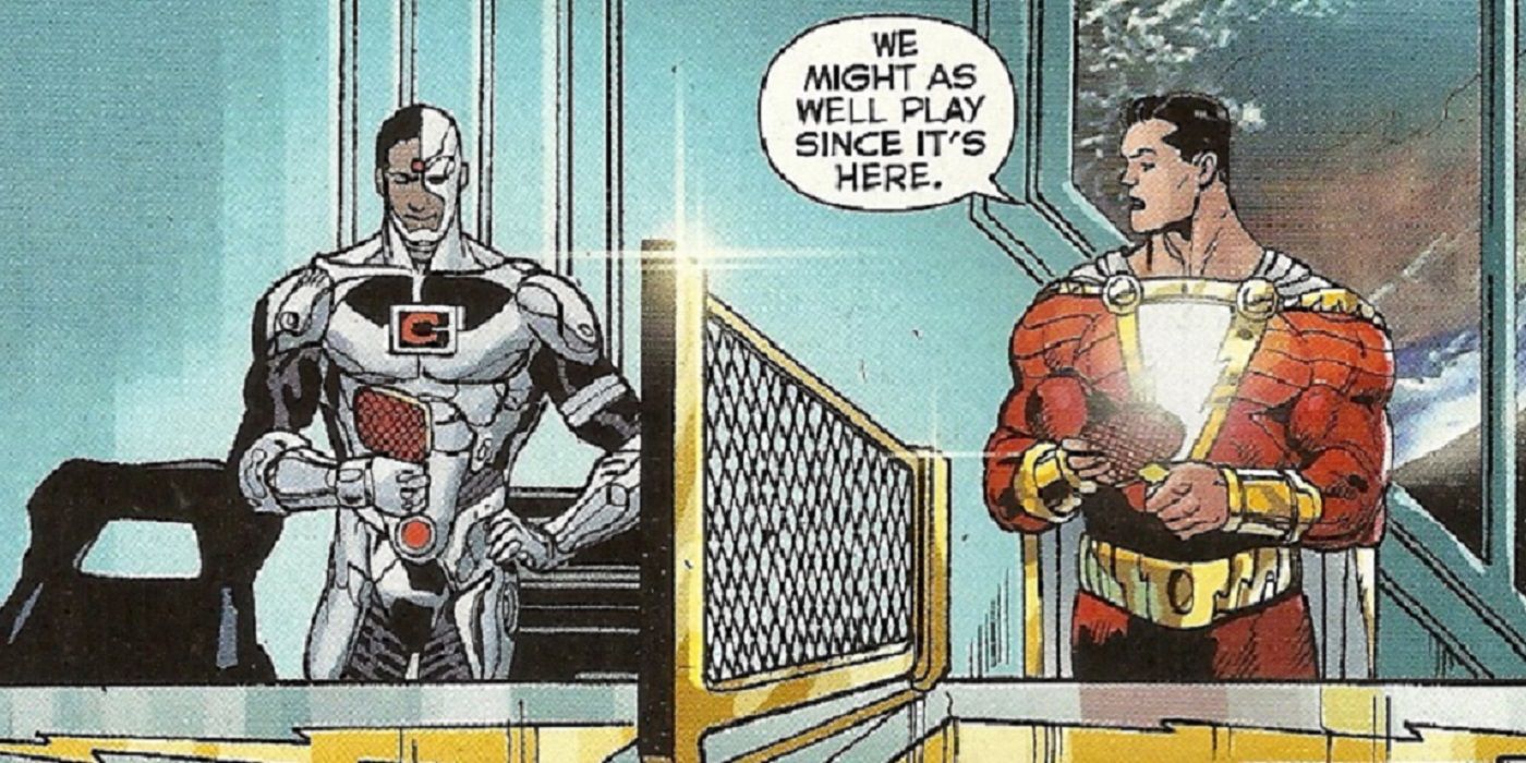 Cyborg And Shazam about to play ping in the comics
