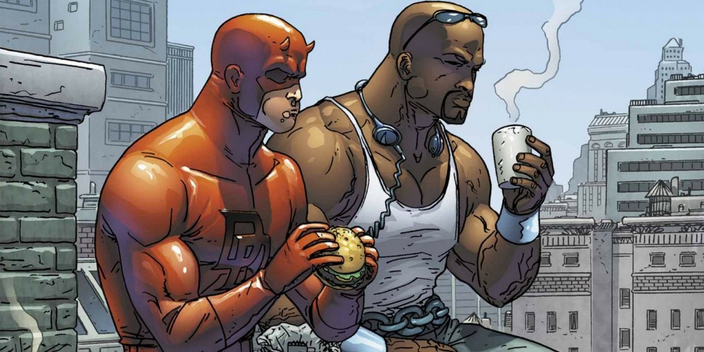 Daredevil and Luke Cage Burger Rooftop Comic Art