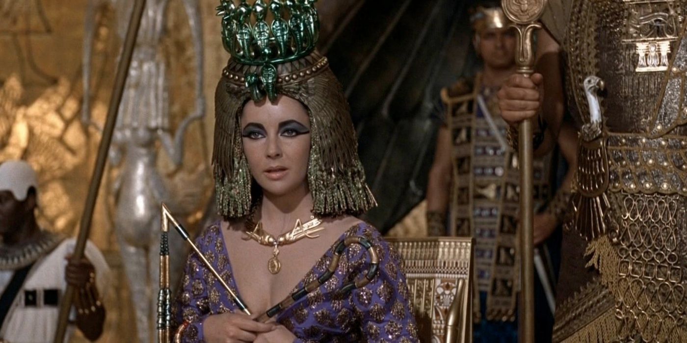 Elizabeth Taylor in a full head dress in Cleopatra
