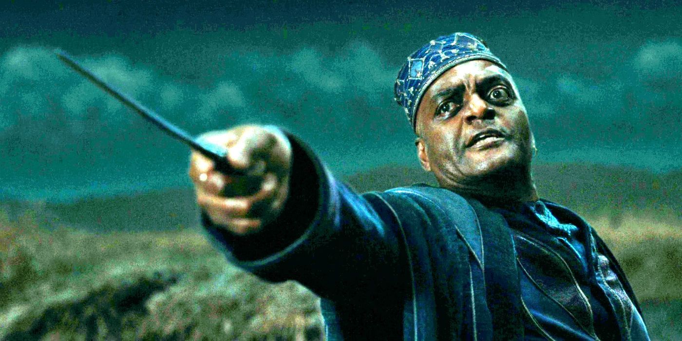 George Harris as Kingsley Shacklebolt in Harry Potter and the Order of the Phoenix casting a spell