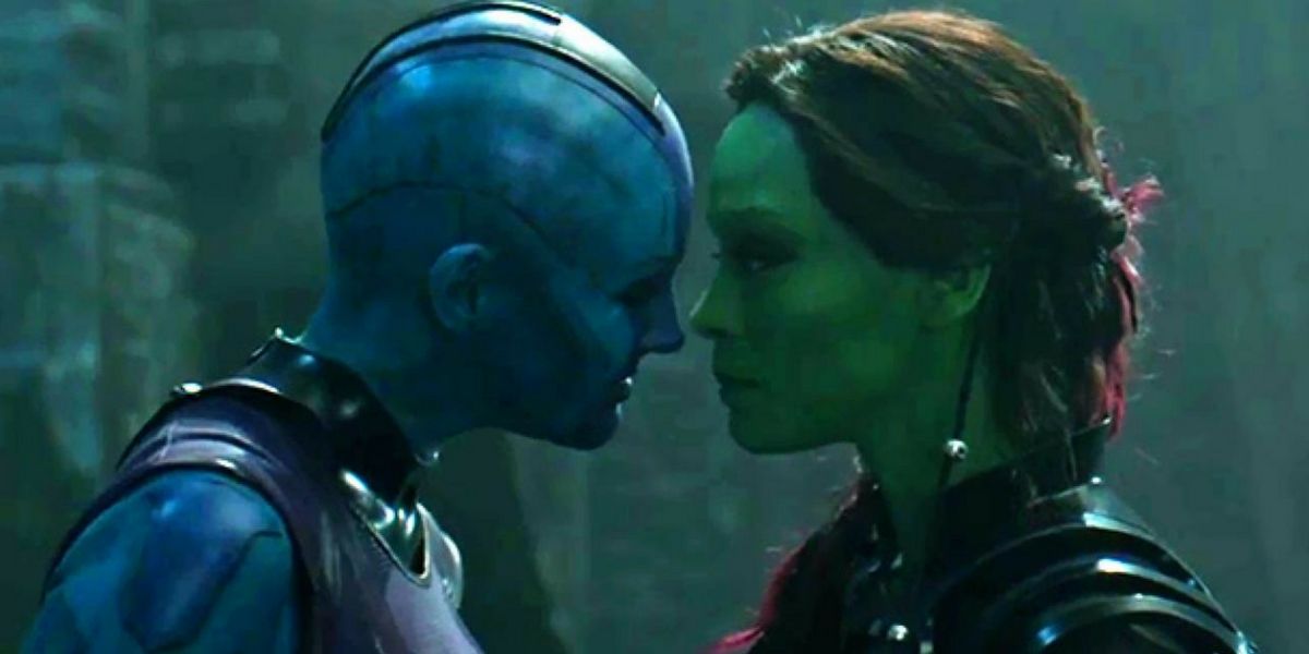 Nebula confronts Gamora in Guardians of thw Galaxy.