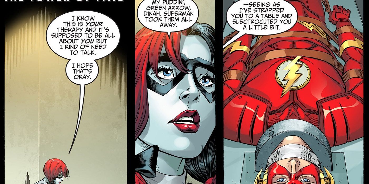 Harley Quinn tortures the Flash in Injustice