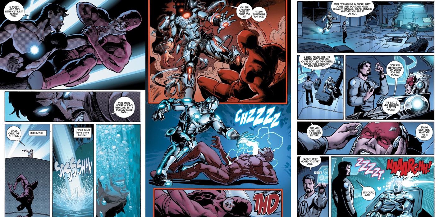 Invincible Iron Man Fighting Daredevil in Marvel Comics