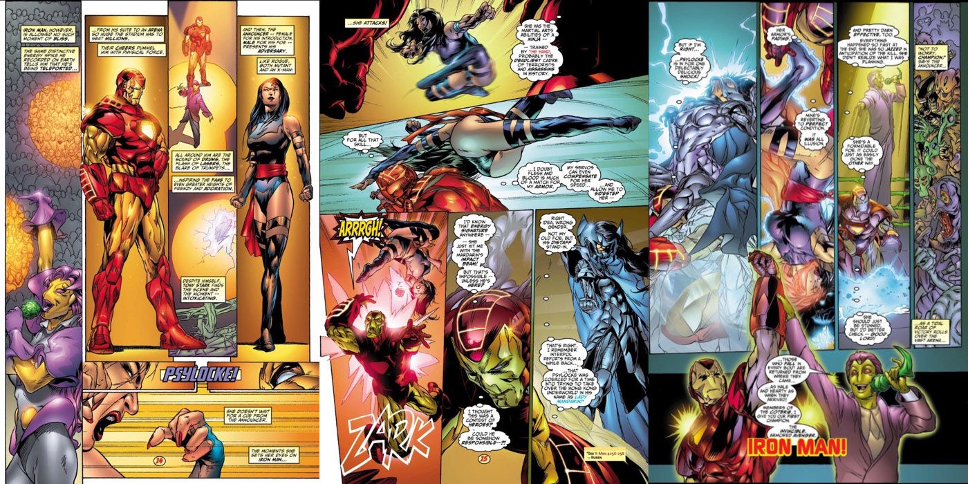 Iron Man Fighting Psylocke as Lady Mandarin in Contest of Champions II