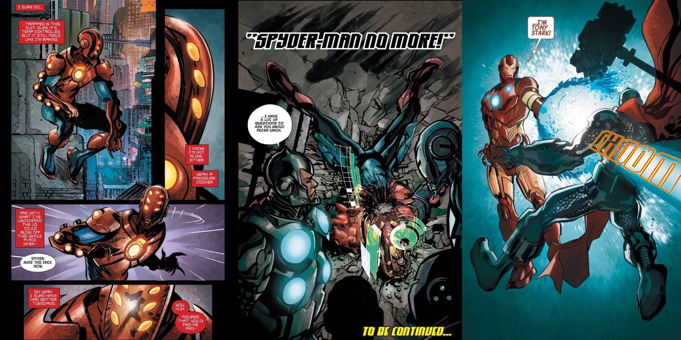 Iron Man Fighting and Killing War Machine Thor and Spyder-Man in Secret Wars Armor Wars