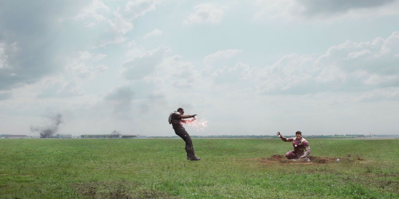 Iron Man Shooting Falcon in Captain America Civil War Movie