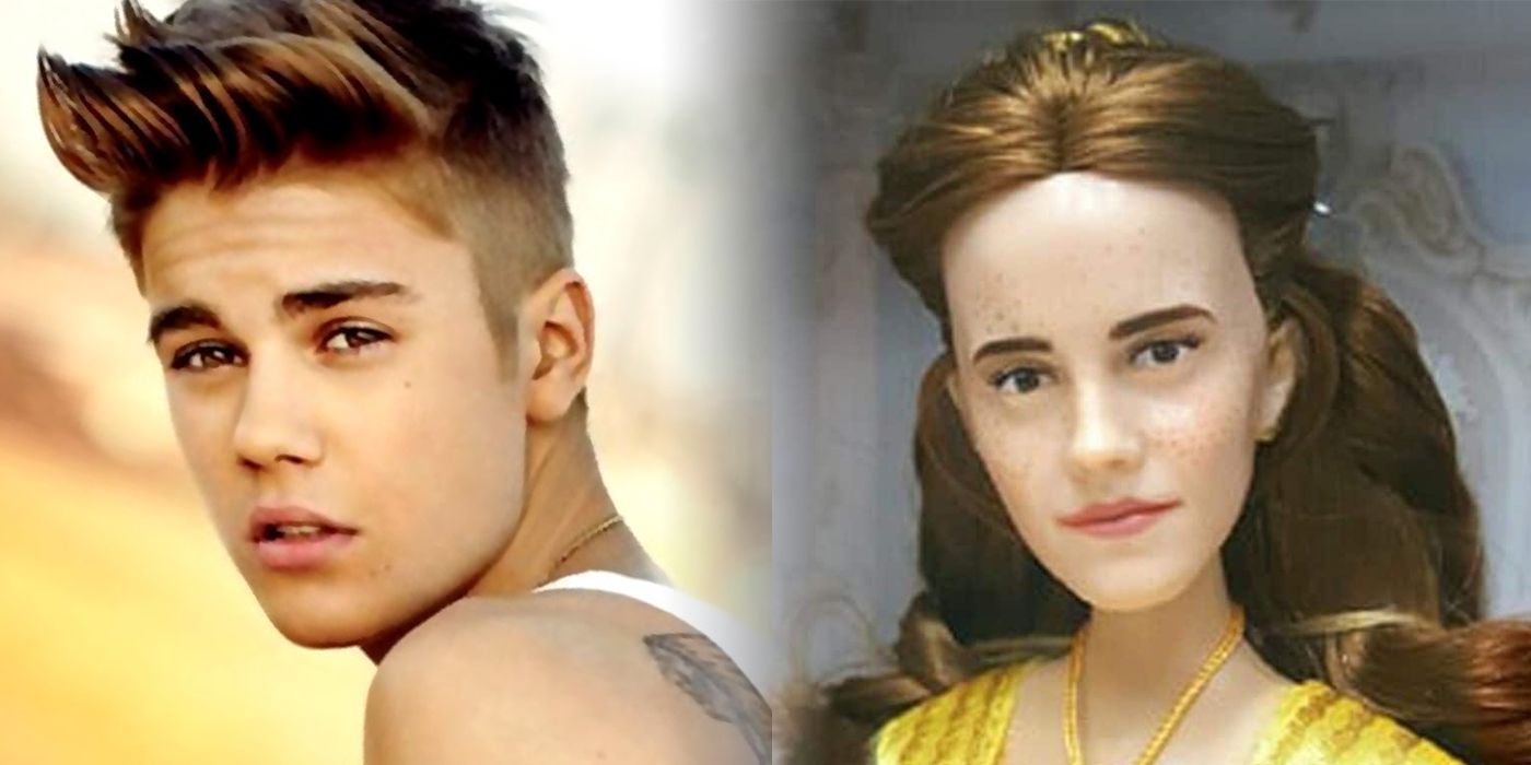 Justin Bieber next to Beauty and the Beast's Belle Doll