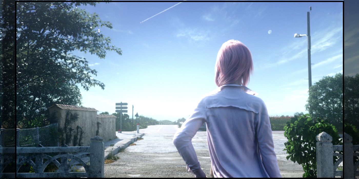 Lightning in casual clothes looking out at a sunny day in Lightning Returns.