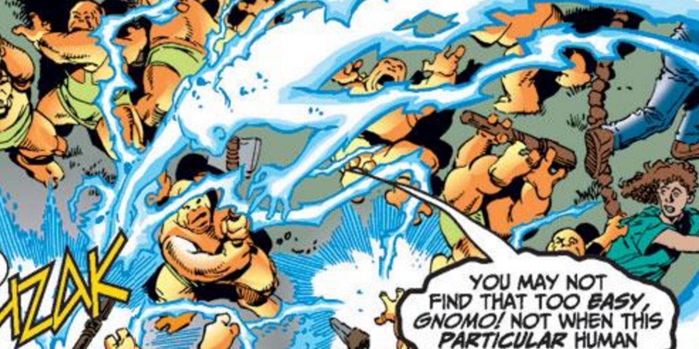 The Living Lightning flies in his electric blue lighting form in a Marvel comic book.