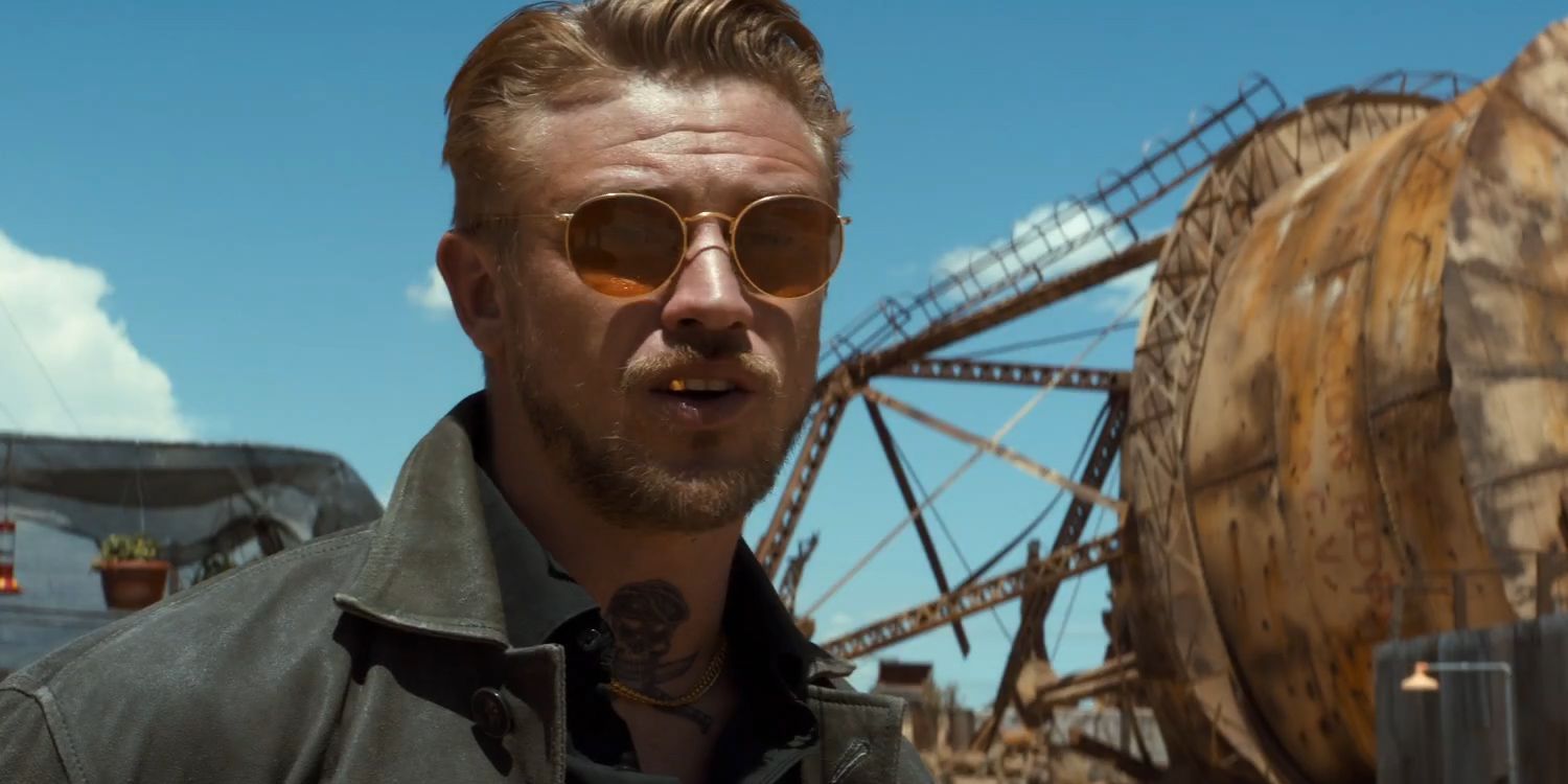 Boyd Holbrook as Donald Pierce on Wolverine's compound in Logan