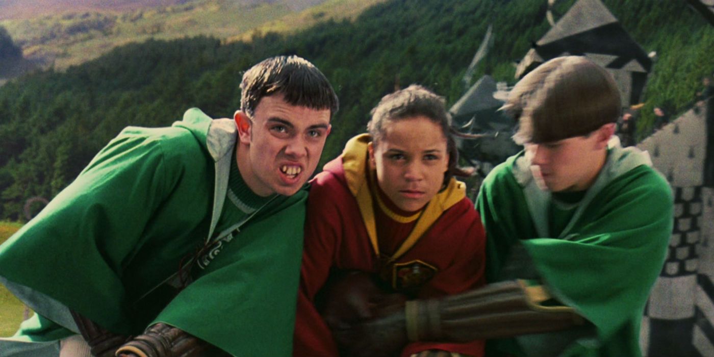 Marcus Flint and Angelina Johnson playing Quidditch