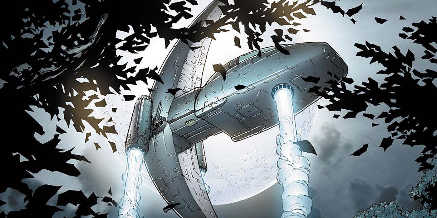 Moon Knight's Mooncopter aircraft takes off in Marvel Comics.