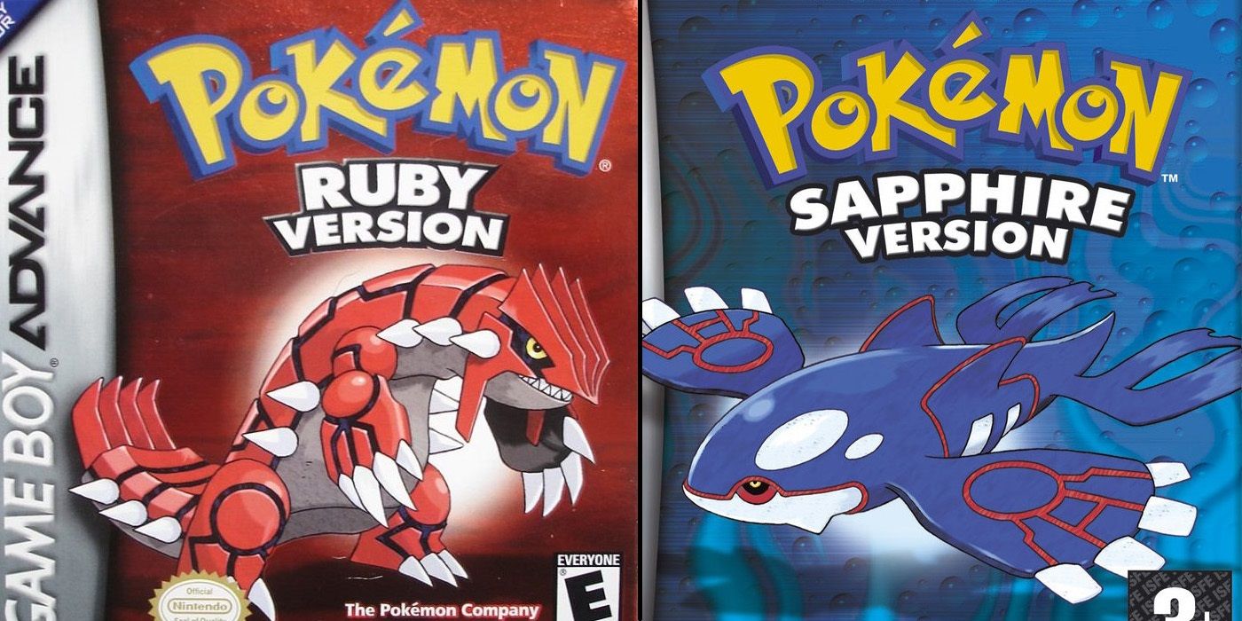 Pokemon Ruby and Sapphire's Game Boy Advance box arts side by side.