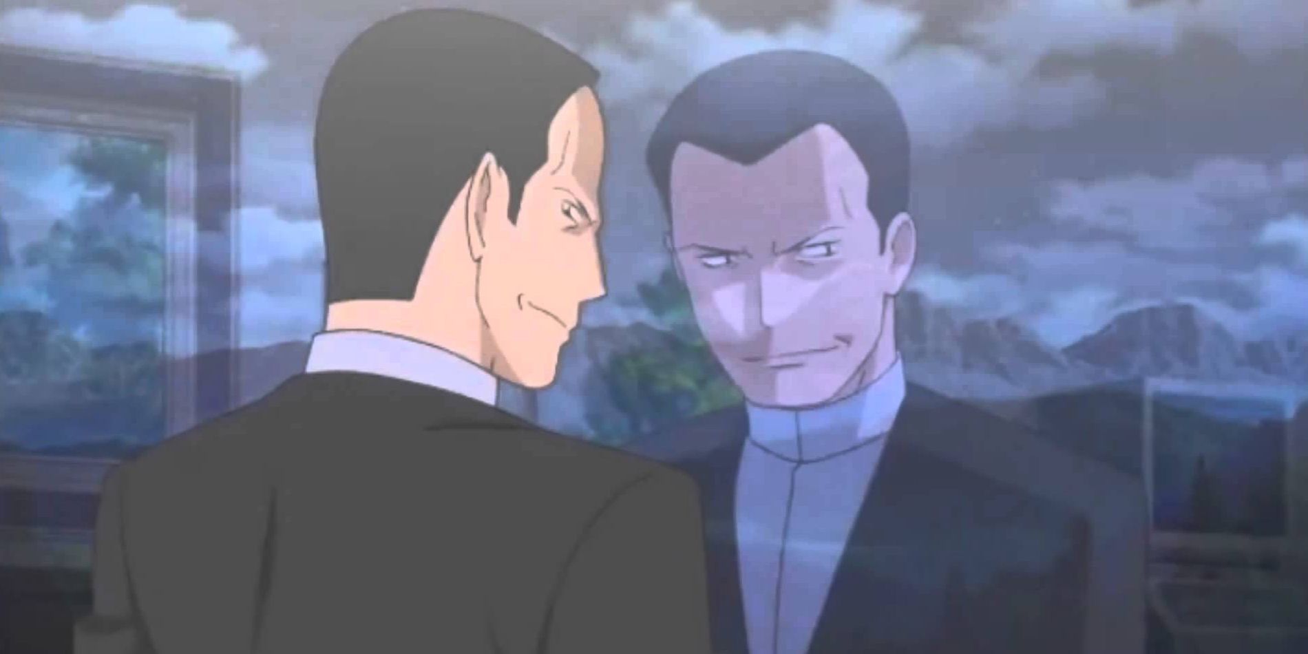 Giovanni looking out a window in Pokémon Origins
