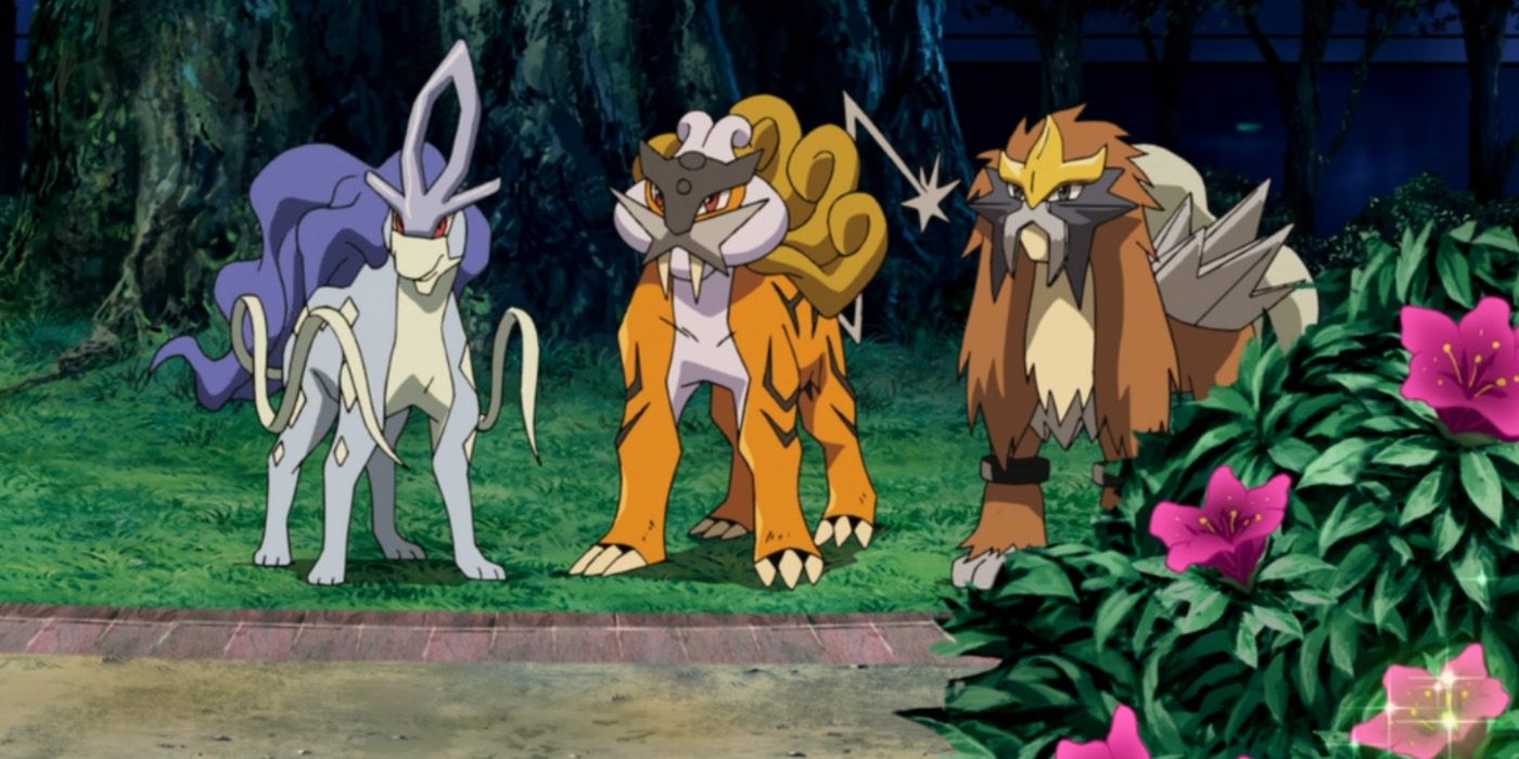 The Legendary Beasts Suicine, Raikou, and Entei in the Pokémon anime