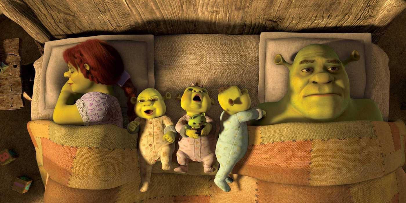 Shrek, Fiona, and their kids in Shrek 4 Forever After