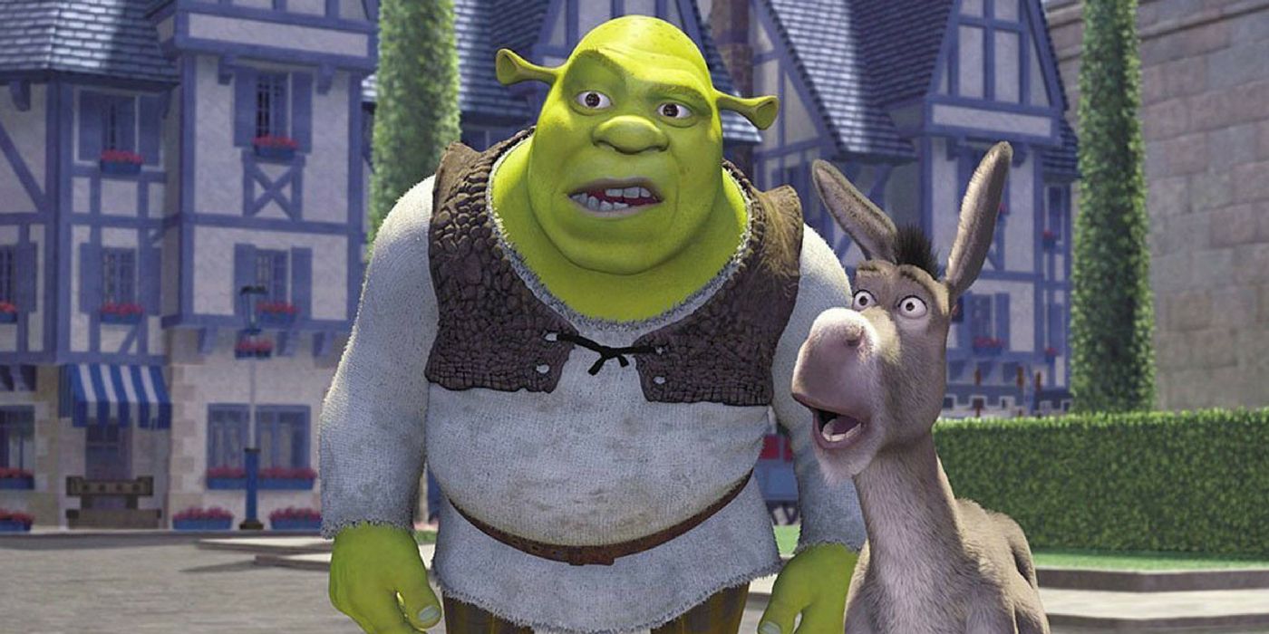 Shrek and Donkey in the village.