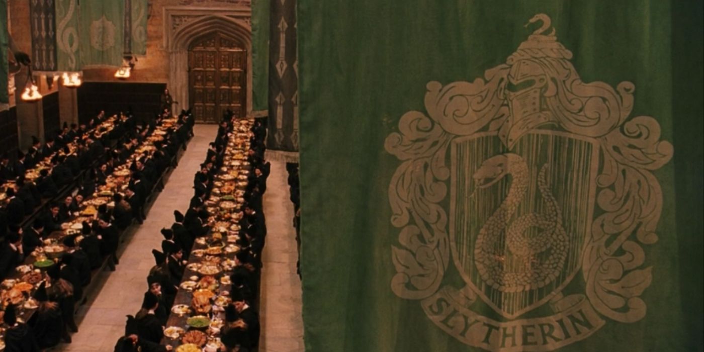 Slytherin Flags Hanging in the Great Hall