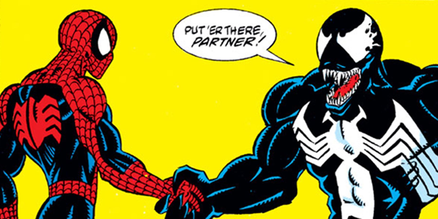 Spider-Man shaking hands with Venom