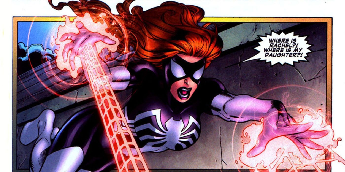 Spider Woman Julia Carpenter uses her powers in Marvel Comics.