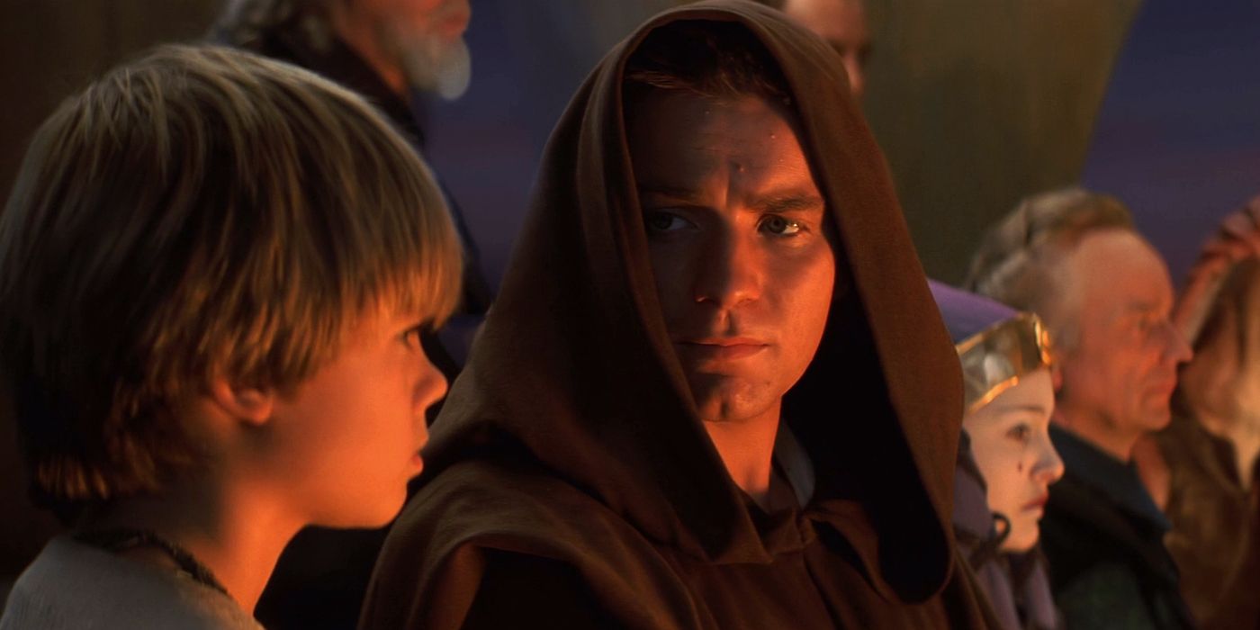Anakin and Obi-Wan at Qui-Gon's funeral in The Phantom Menace