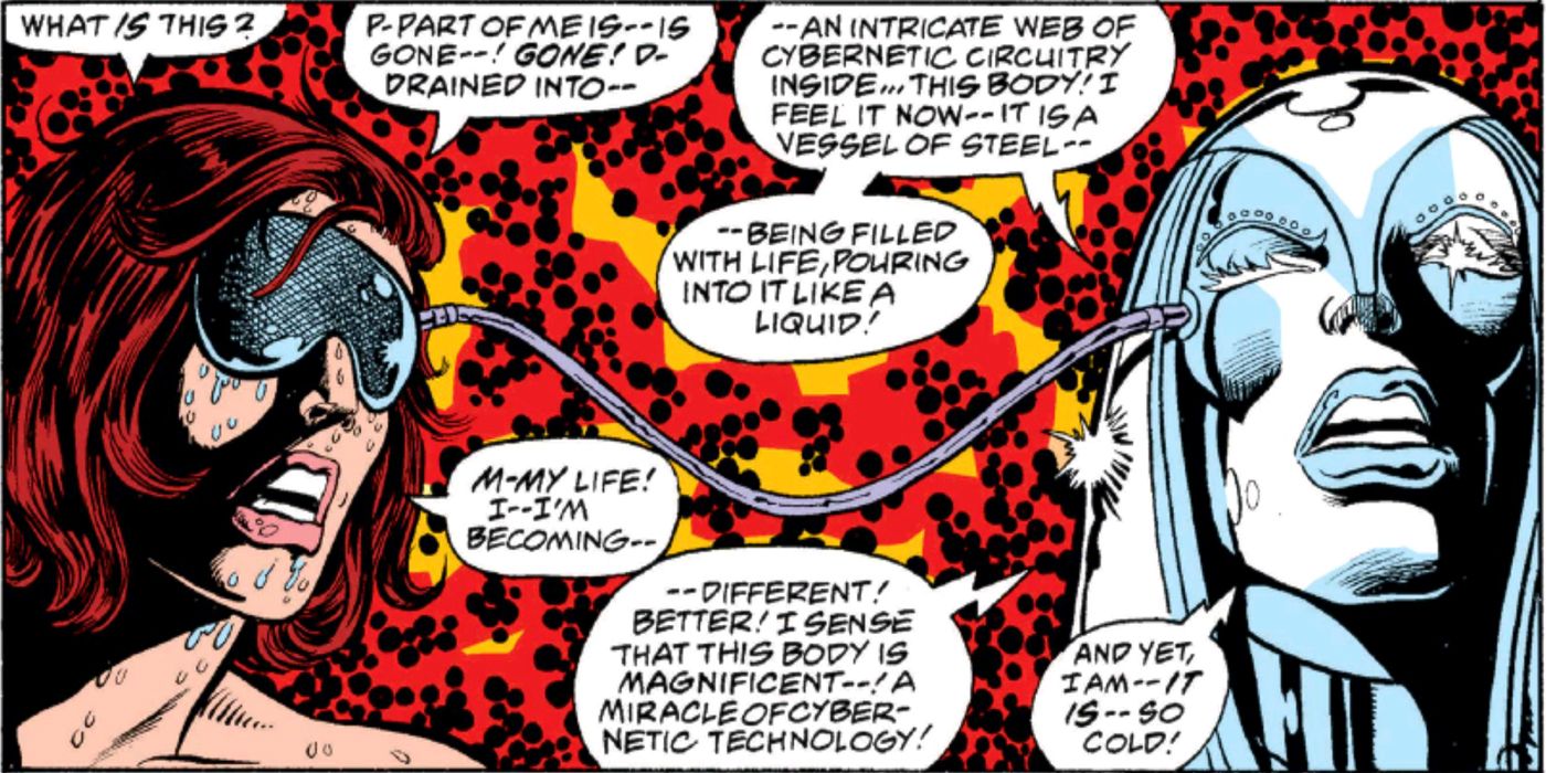The Wasp's consciousness is transferred into Jocasta in Marvel Comics.