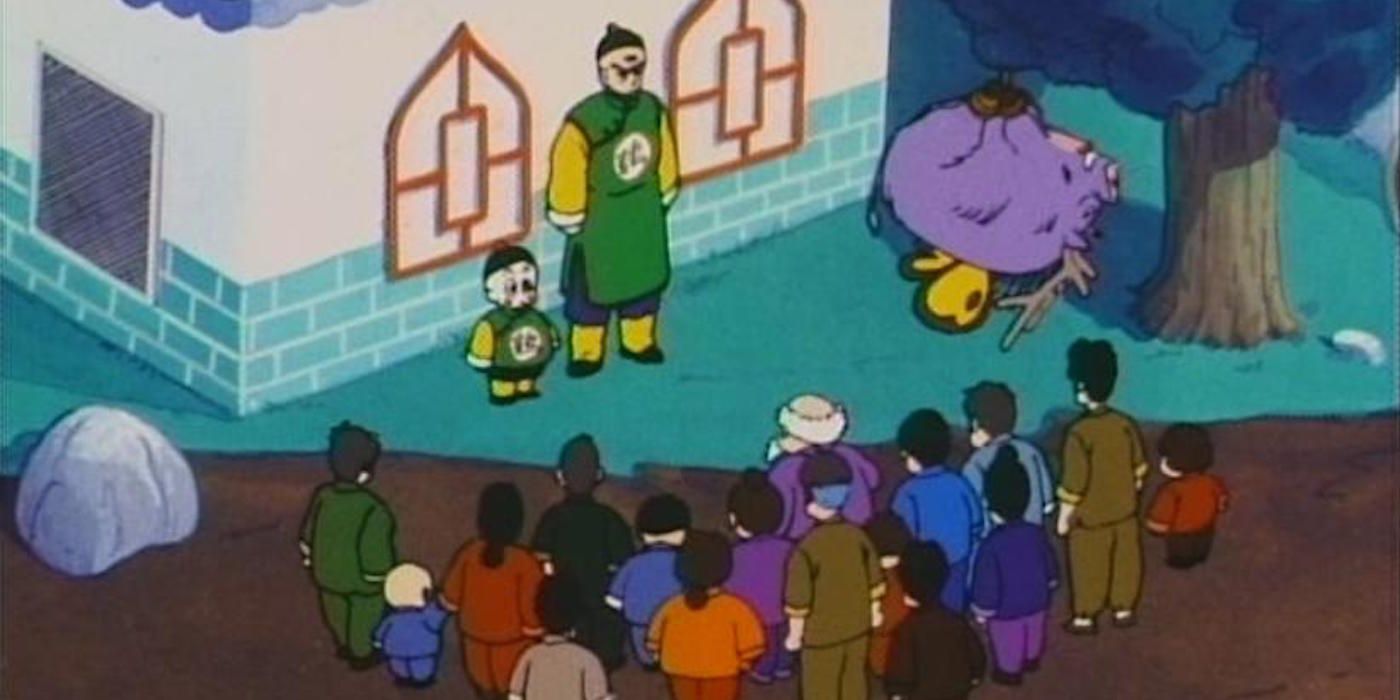 Tien and Chiaotzu Conning Villagers in Dragon Ball
