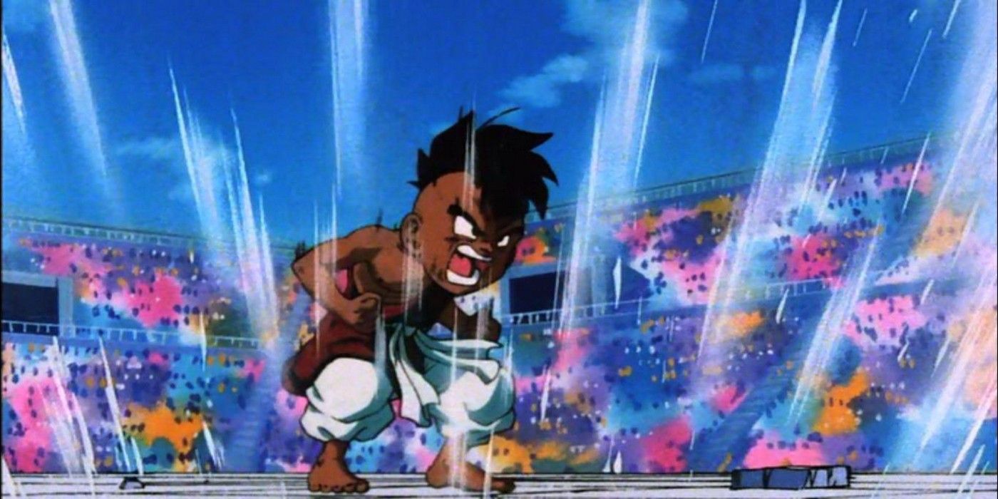 Uub enraged in his battle against Goku in Dragon Ball Z.