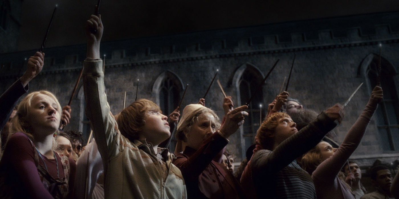 Wands up during Albus Dumbledores Funeral in Harry Potter and the Half Blood Prince