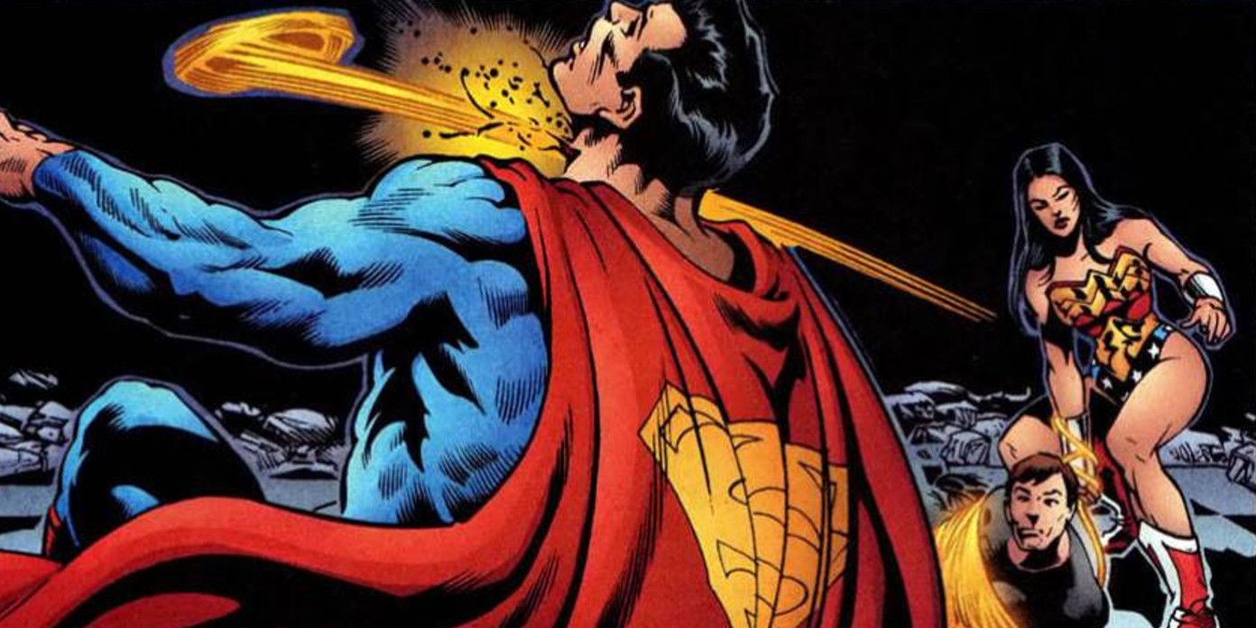 Wonder Woman cuts open Superman's throat