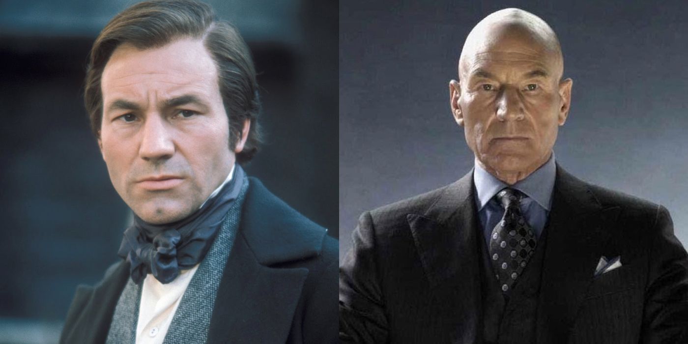 Young Patrick Stewart and the Actor as Professor Charles Xavier in the X-Men Films