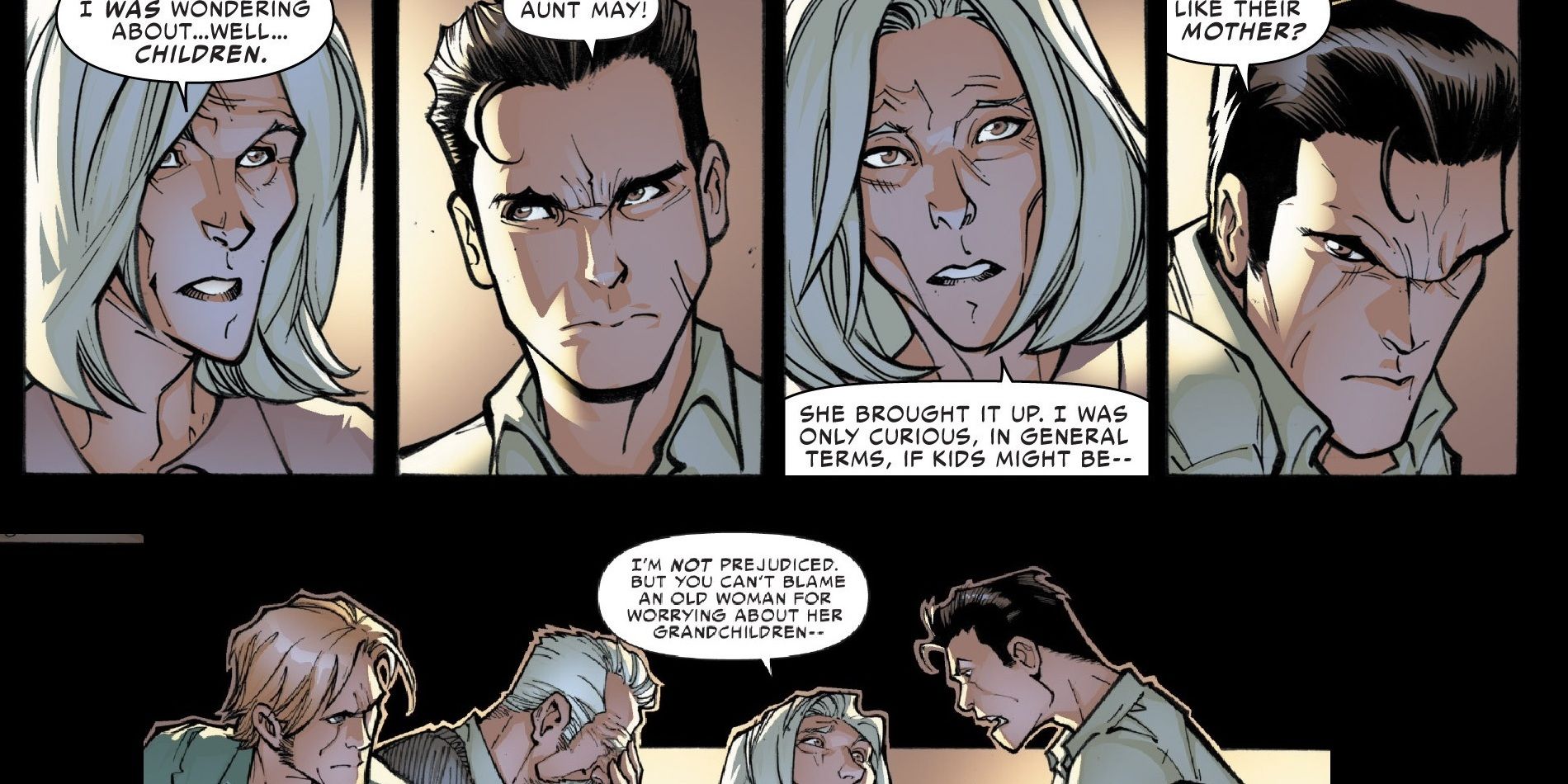 Aunt May talking to Peter Parker about Anna Maria Marconi 