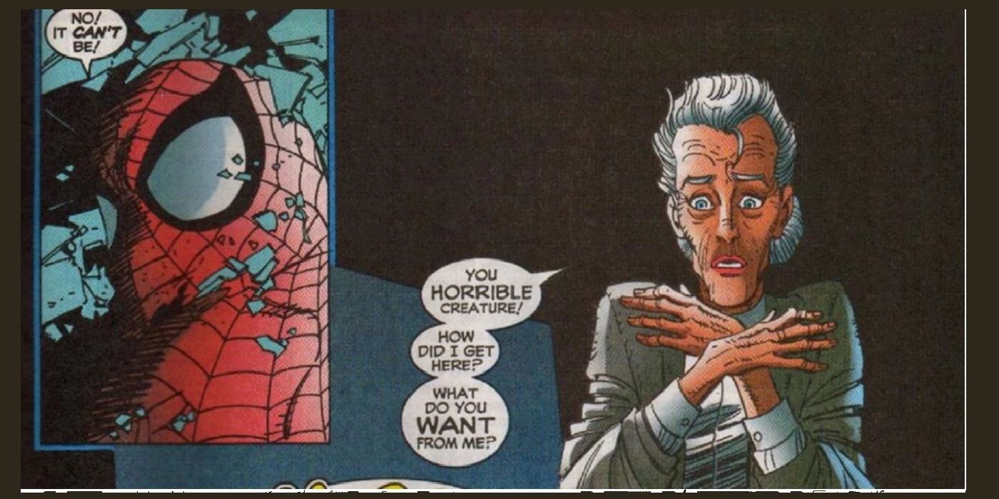 Aunt May hits Spider-Man with a vase and knocks him out