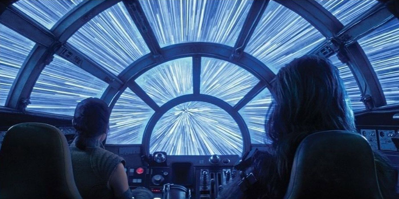 Rey and Chewbacca Hyperspace Jump in Millennium Falcon