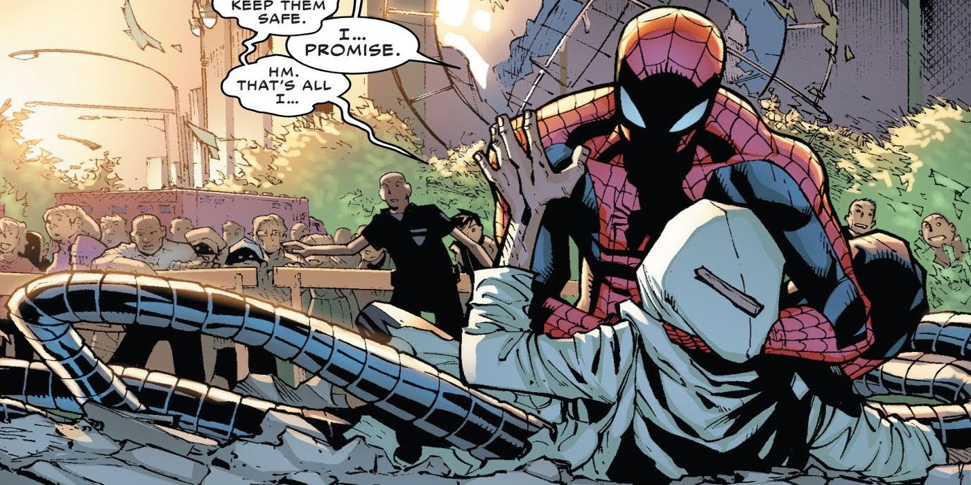 Spider-Man Holding Dying Doc Ock in Dying WIsh
