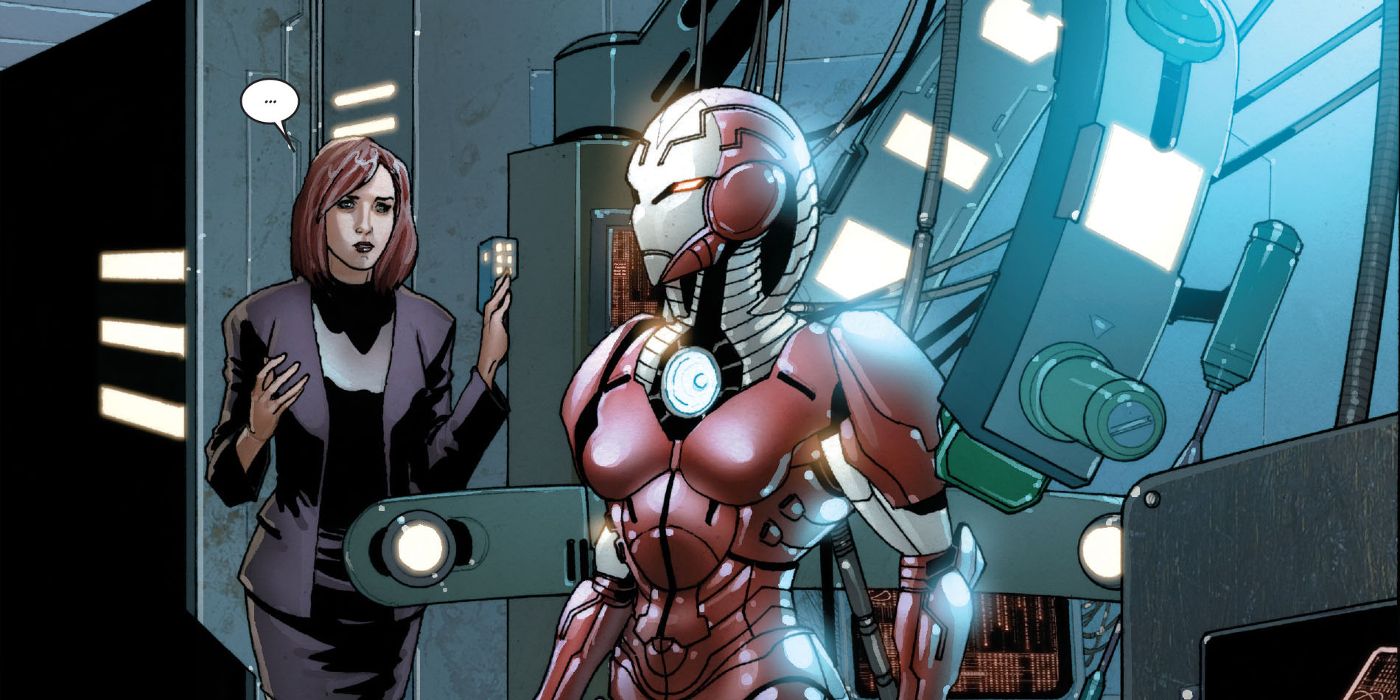 Pepper Potts discovers the Rescue suit in Invincible Iron Man #10