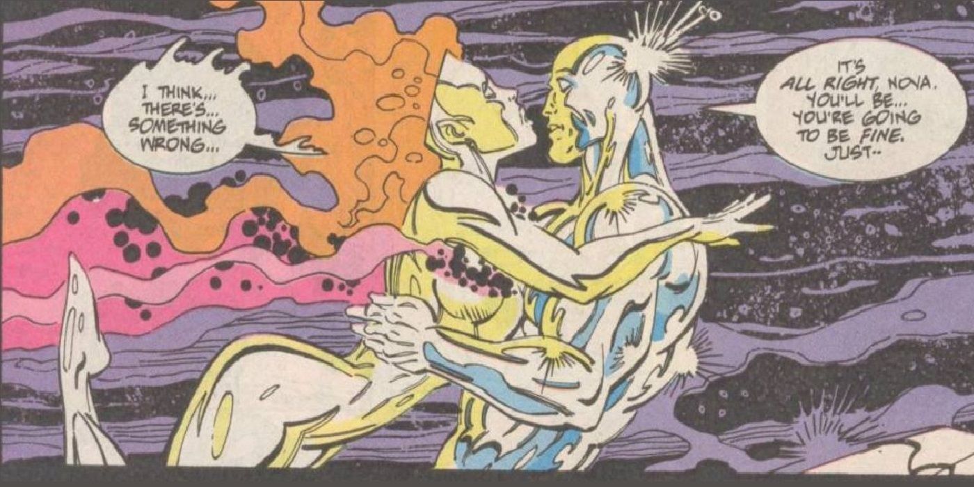 Nova dies in Silver Surfer's arms in Marvel Comics.