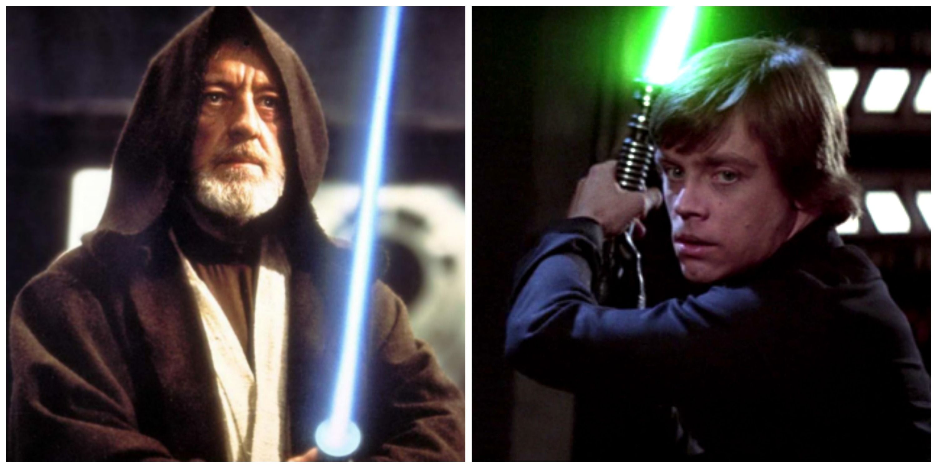 Obi Wan Kenobi and Luke Skywalker with lightsabers